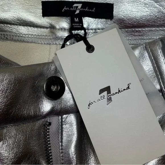 7 For All Mankind Silver Metallic Coated Straight Leg Pants Size Medium NWT - Picture 8 of 13
